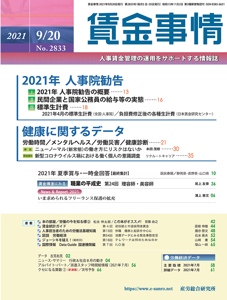 賃金事情 2021年9月20日号